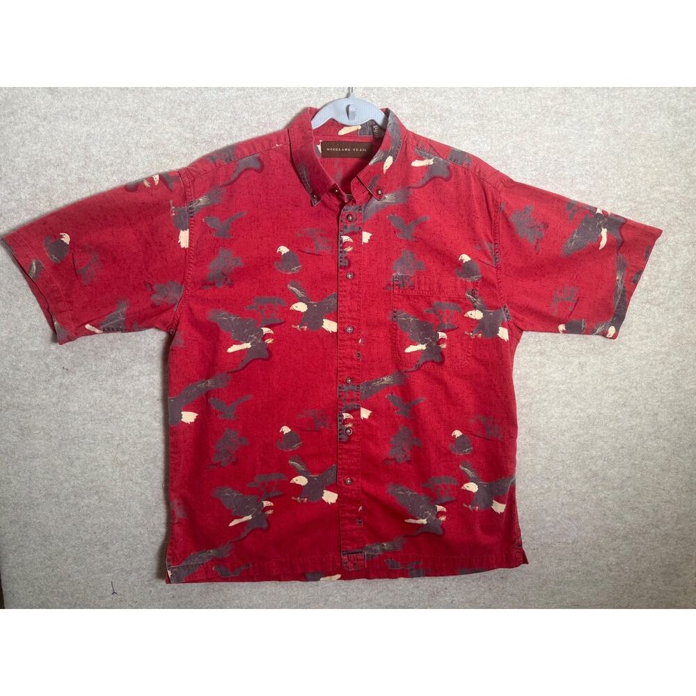 Woodland Trail Eagle Print Cotton Shirt Men's Large Vintage Short Sleeve Shirt